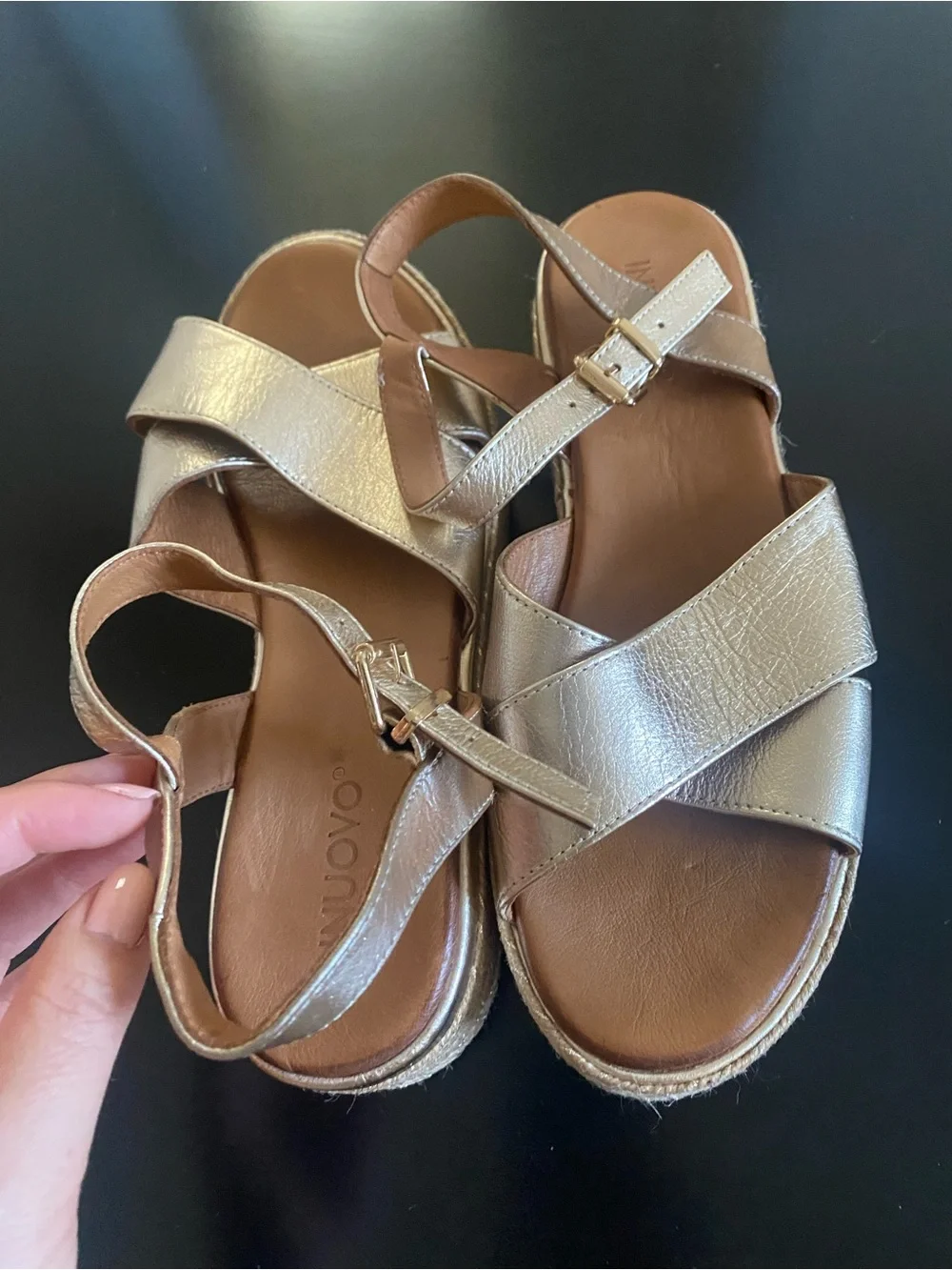 Platform Espadrille Sandals in Metallic Gold with Ankle Strap